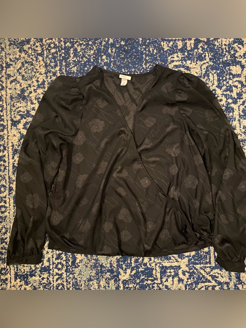 a new day Black Floral Wrap-Style Blouse